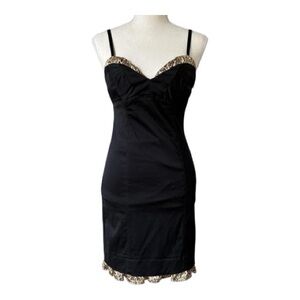 Guess LUXE Black over Cheetah print Bodycon cocktail dress Back Cutout Sz 1